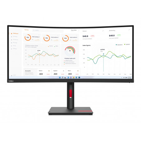 Lenovo ThinkVision T34w-30 - Monitor LED - curvado - 34 - 3440 x 1440 UWQHD - VA - 350 cd/m - 30001 - 4 ms - HDMI DisplayPort